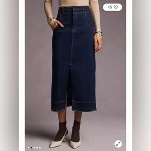 Dark Blue Denim Midi Skirt